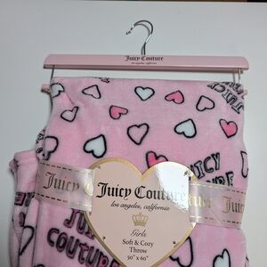 Juicy Couture Pink and Black Heart Blanket